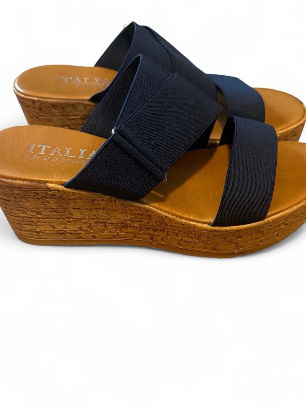 Italian Shoemakers Navy Elastic Strap Cork-Style Wedge Sandals